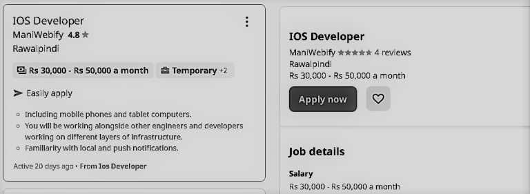 IOS Developer- job post ManiWebify 4 reviews Rawalpindi