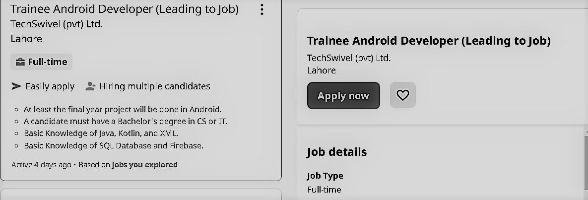 Trainee Android Developer (Leading to Job)